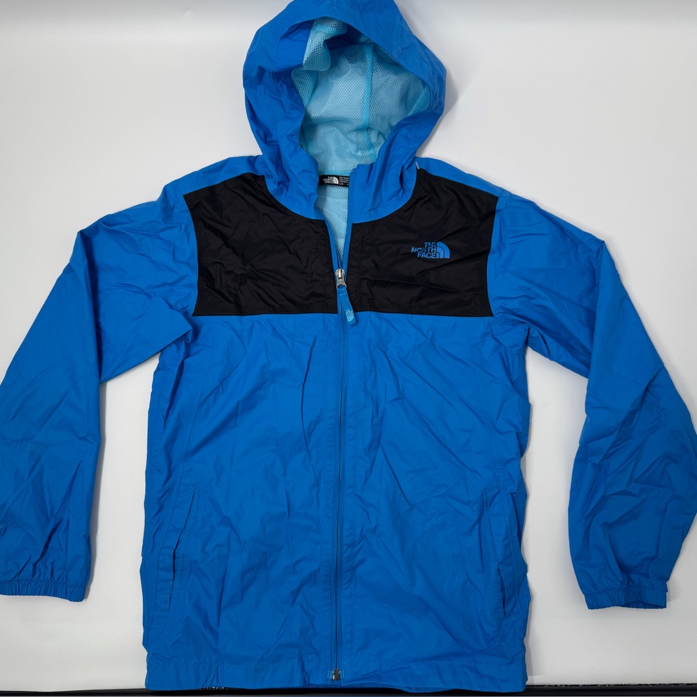 The North Face Bright Blue and Black Hooded Rain Jacket